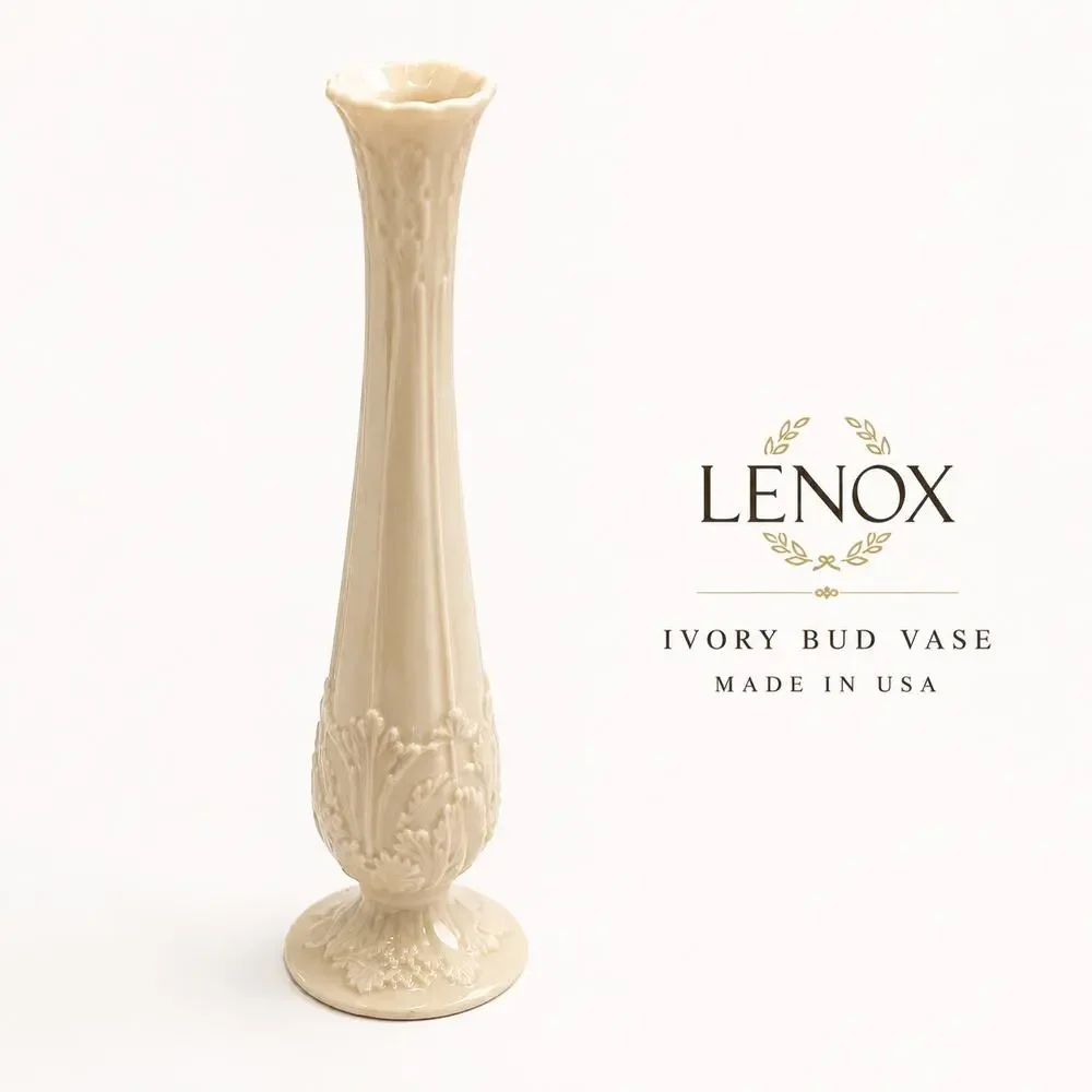 Lenox Ivory Bud Vase Embossed Floral Porcelain Mini Vase Made in USA
